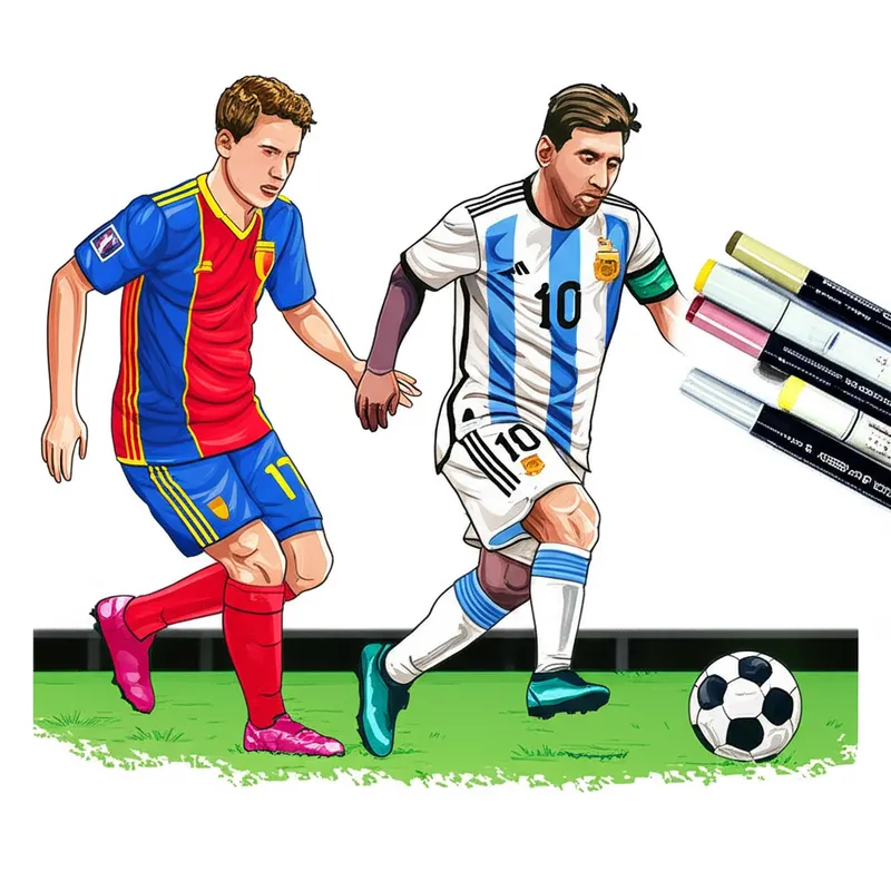 Lionel Messi Dribbling Action Coloring Page colored reference