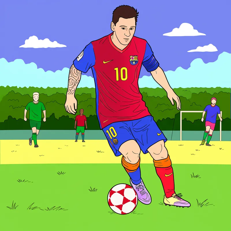 Lionel Messi Dribbling Soccer Ball Coloring Page colored reference