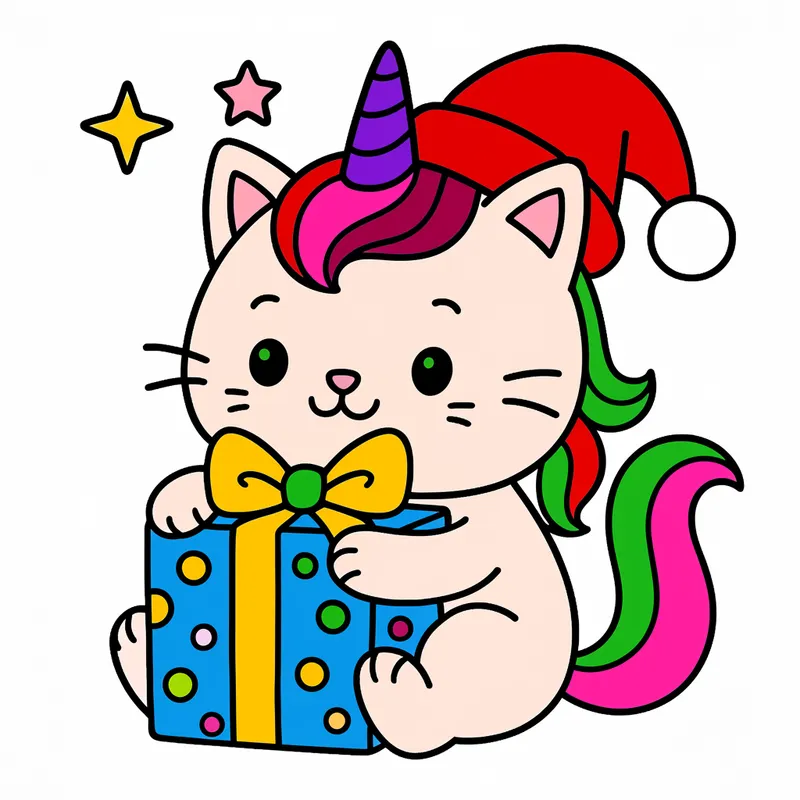 Magical Christmas Caticorn Coloring Page colored reference