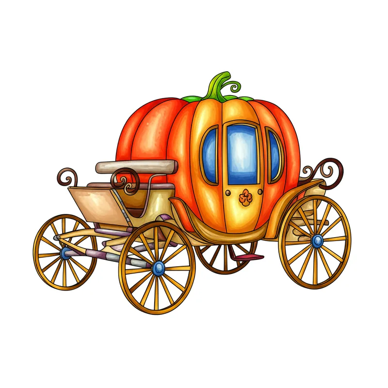 Magical Pumpkin Carriage Coloring Page colored reference