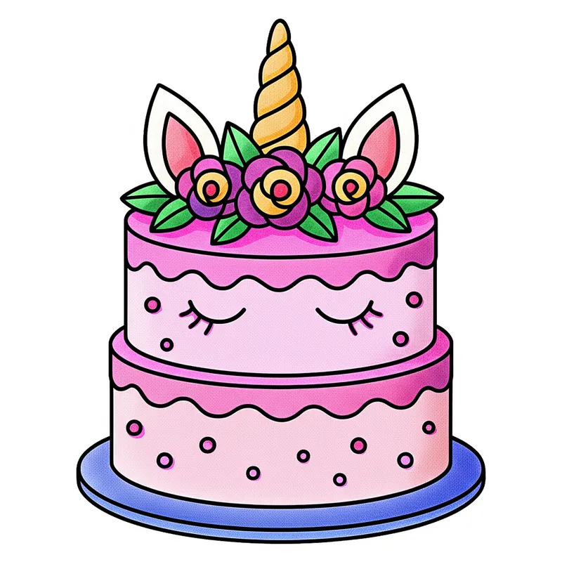Magical Unicorn Cake Coloring Page colored reference