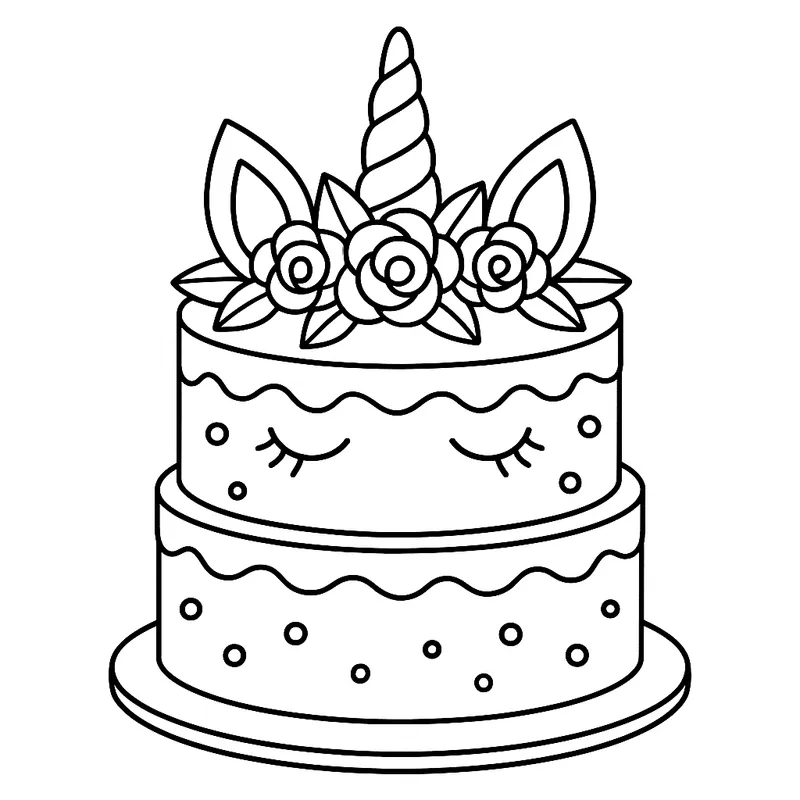 Magical Unicorn Cake Coloring Page coloring page