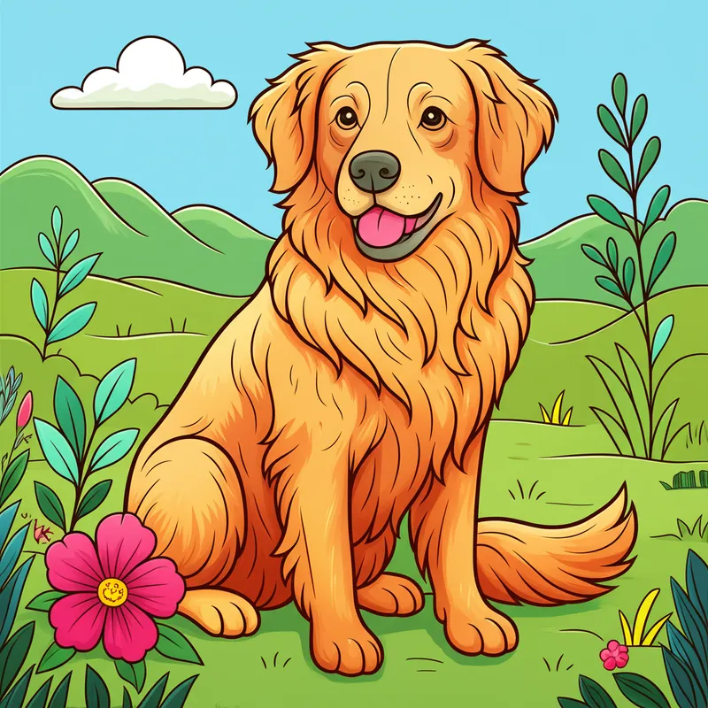 Majestic Golden Retriever Coloring Page colored reference