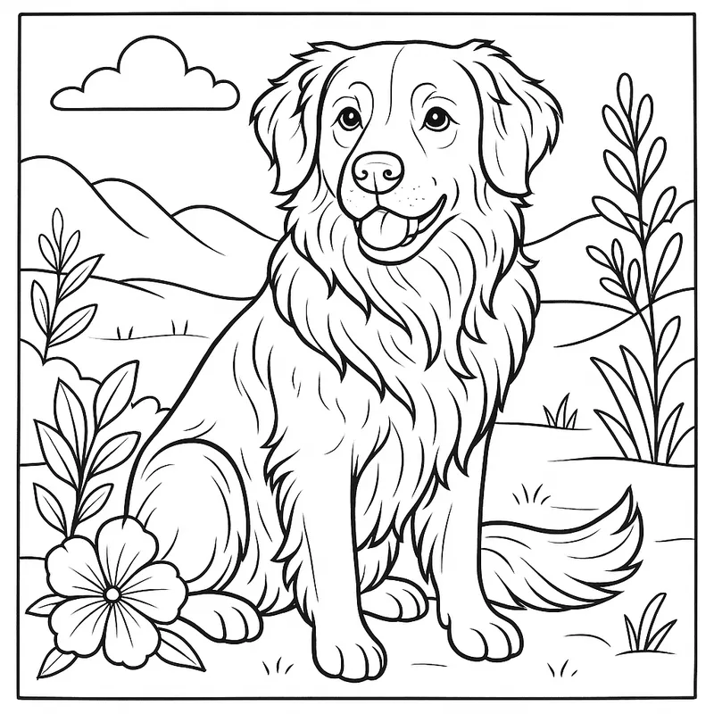 Majestic Golden Retriever Coloring Page coloring page