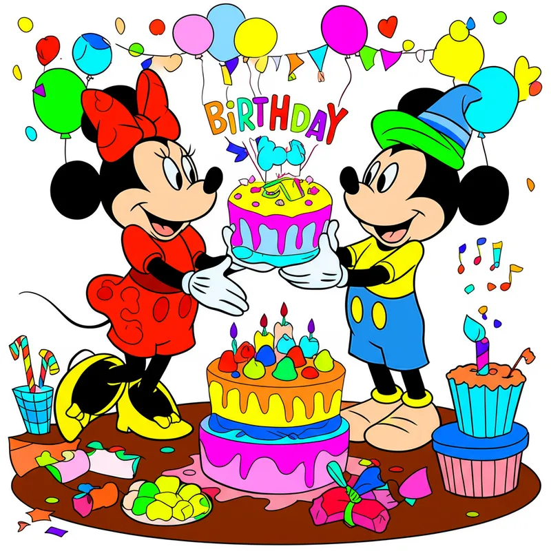 Mickey and Minnie's Birthday Bash Coloring Page colored reference