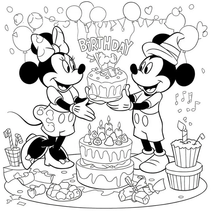 Mickey and Minnie's Birthday Bash Coloring Page coloring page