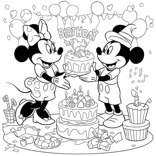 Mickey and Minnie's Birthday Bash Coloring Page coloring page