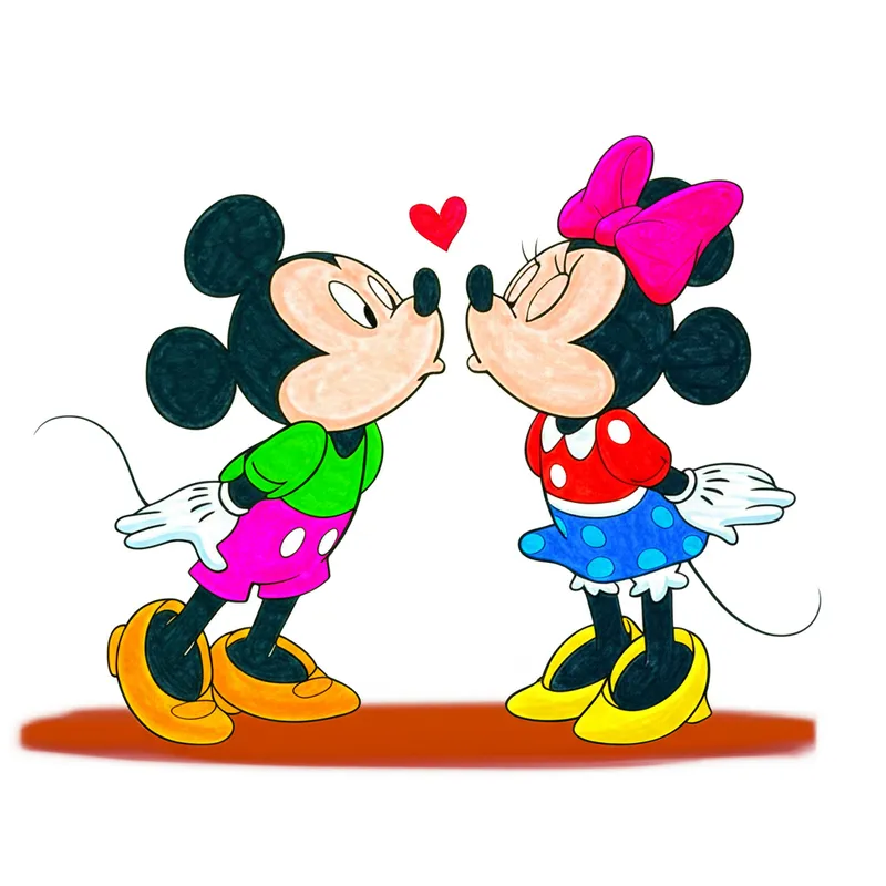 Mickey and Minnie Sweet Kiss Coloring Page colored reference