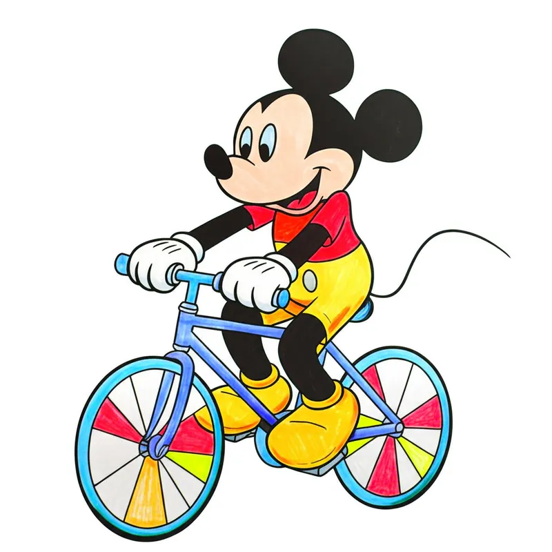 Mickey Mouse Bicycle Ride Coloring Page colored reference