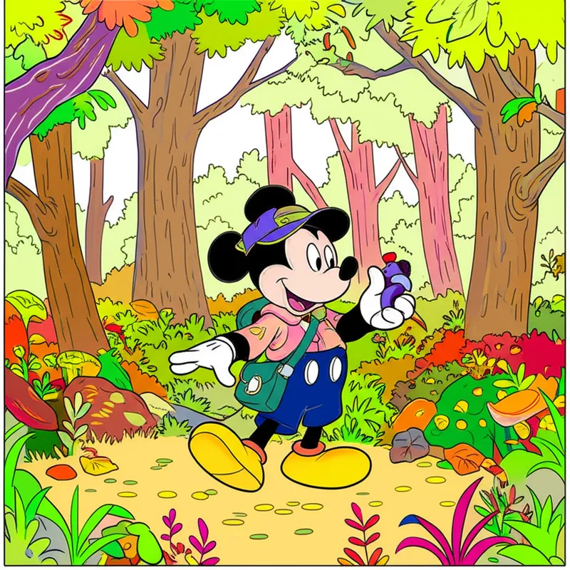 Mickey Mouse Forest Adventure Coloring Page colored reference
