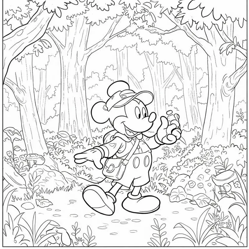 Mickey Mouse Forest Adventure Coloring Page coloring page