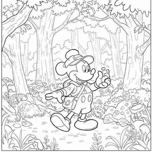 Mickey Mouse Forest Adventure Coloring Page coloring page