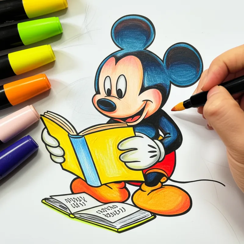 Mickey Mouse Reading Time Coloring Page colored reference