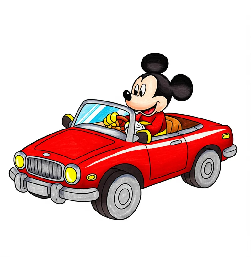 Mickey Mouse's Joyful Car Ride Coloring Page colored reference