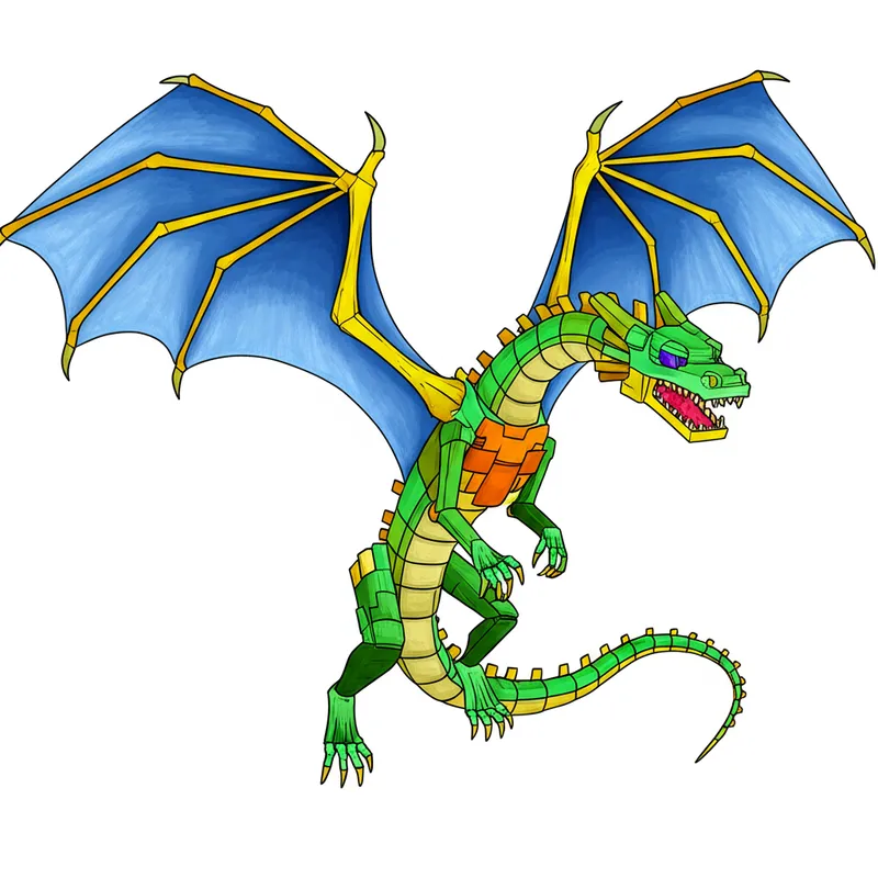 Mighty Blocky Pixel Dragon Coloring Page colored reference