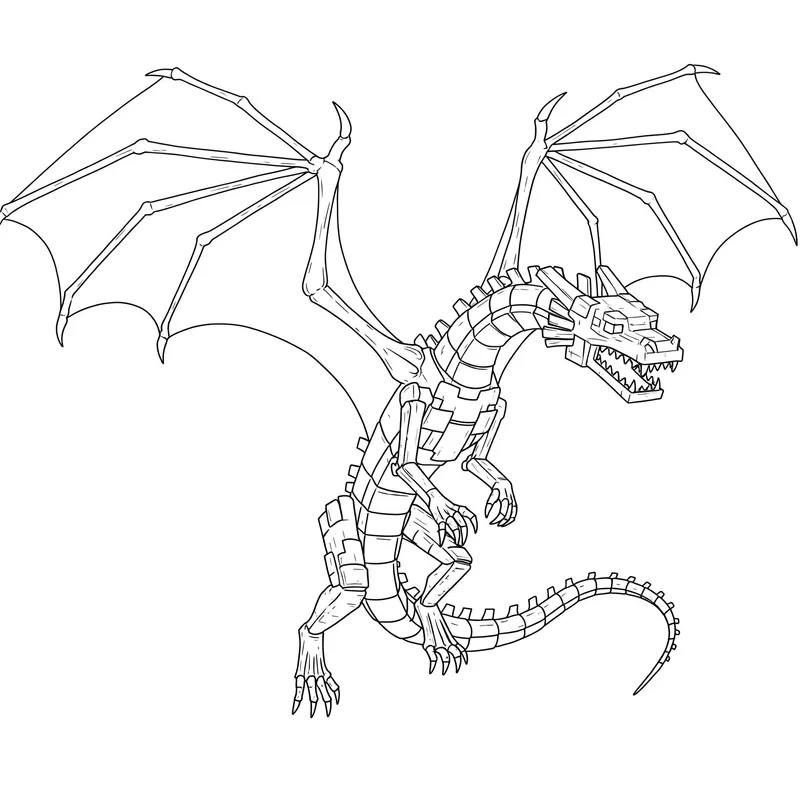Mighty Blocky Pixel Dragon Coloring Page coloring page