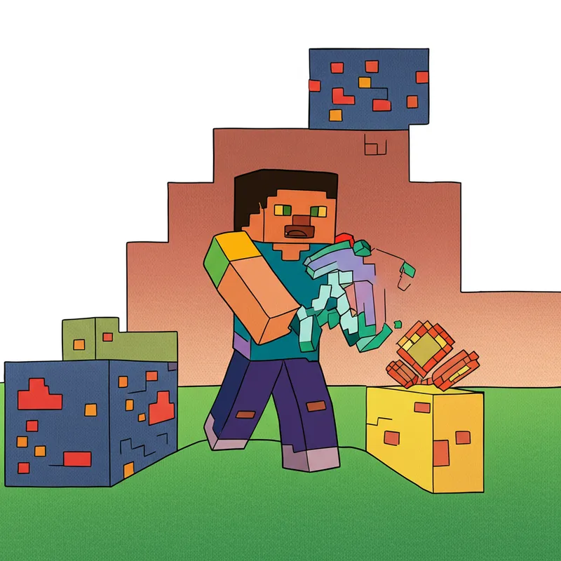 Minecraft Steve and Block Butterfly Coloring Page colored reference