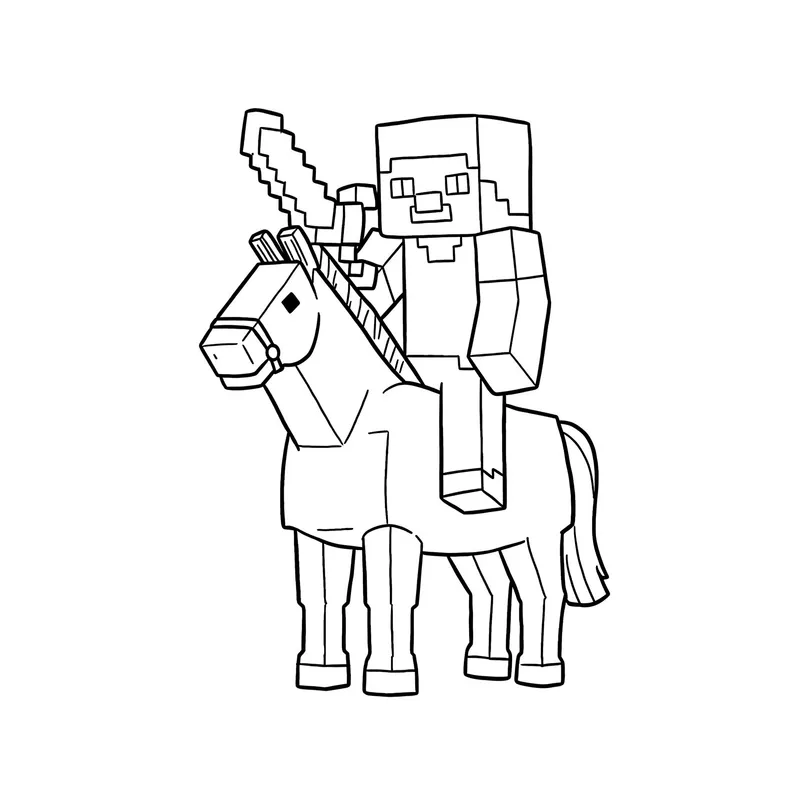 Minecraft Steve and Horse Adventure Coloring Page coloring page