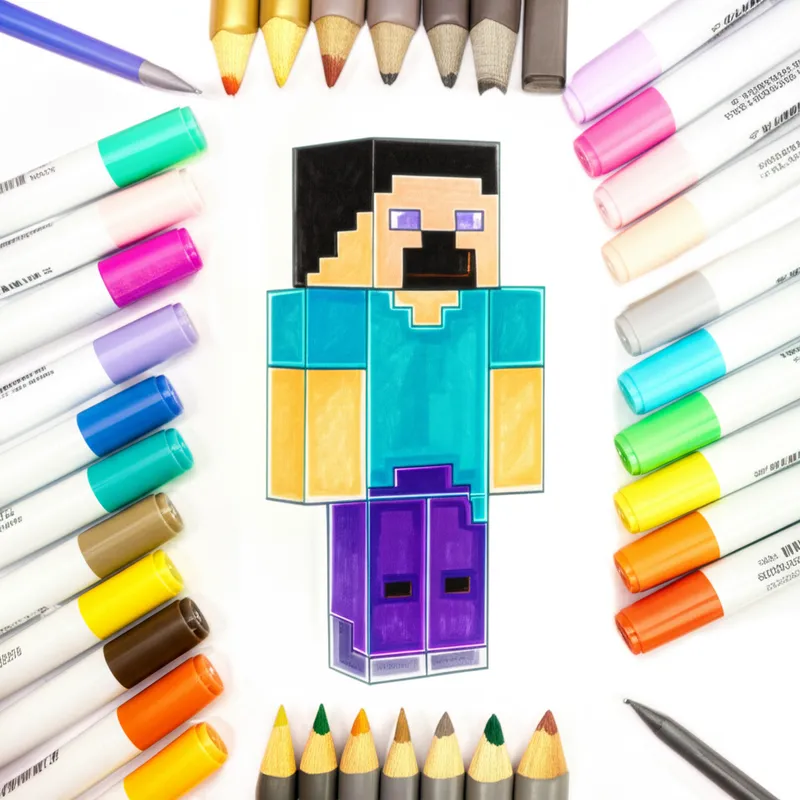 Minecraft Steve Coloring Page colored reference