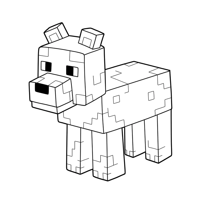 Blocky Minecraft Wolf Coloring Page coloring page