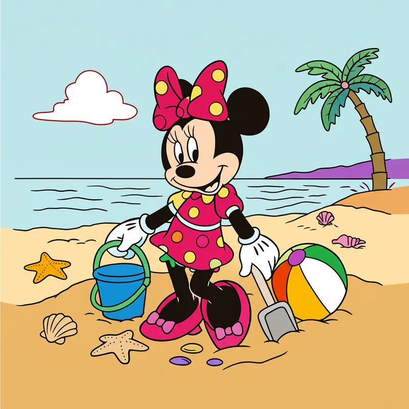 Minnie Mouse Beach Fun Coloring Page colored reference