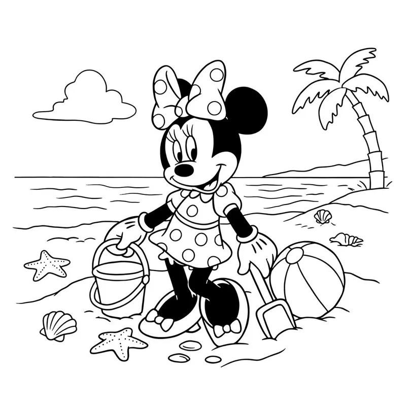 Minnie Mouse Beach Fun Coloring Page coloring page