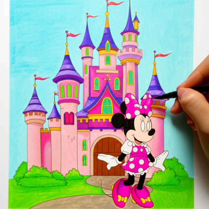 Minnie Mouse Castle Adventure Coloring Page colored reference