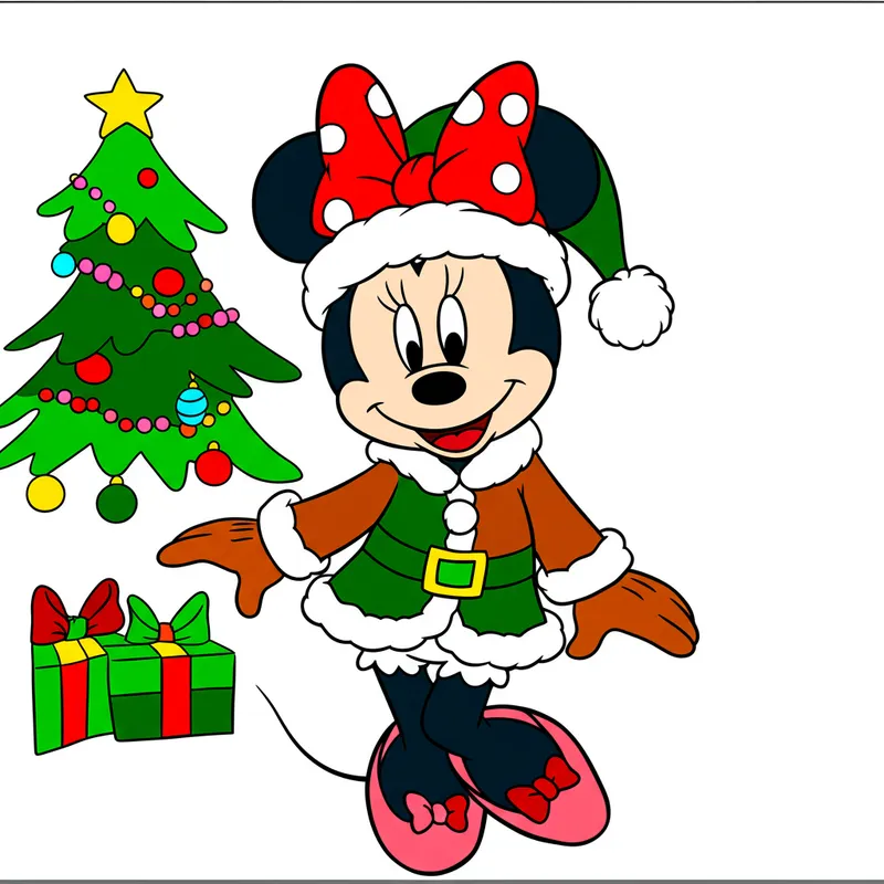 Minnie Mouse Festive Christmas Coloring Page colored reference