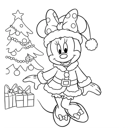 Minnie Mouse Festive Christmas Coloring Page coloring page
