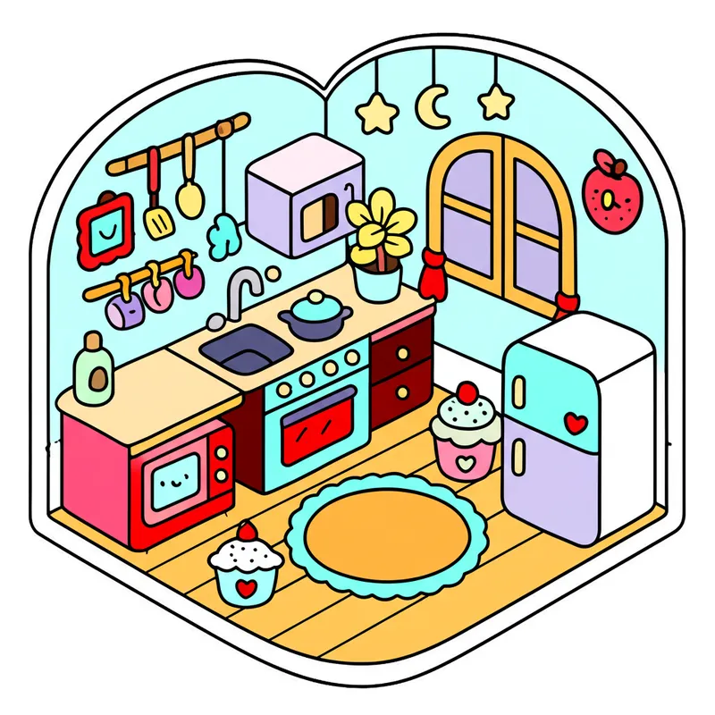 My Dream Kawaii Kitchen Coloring Page colored reference