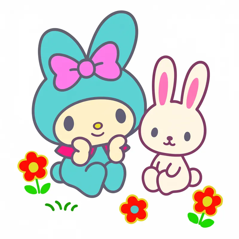Adorable My Melody & Bunny Friend Coloring Page colored reference