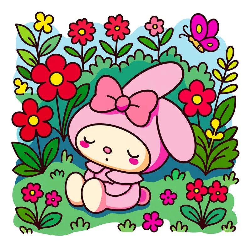 My Melody in a Flower Garden Coloring Page colored reference