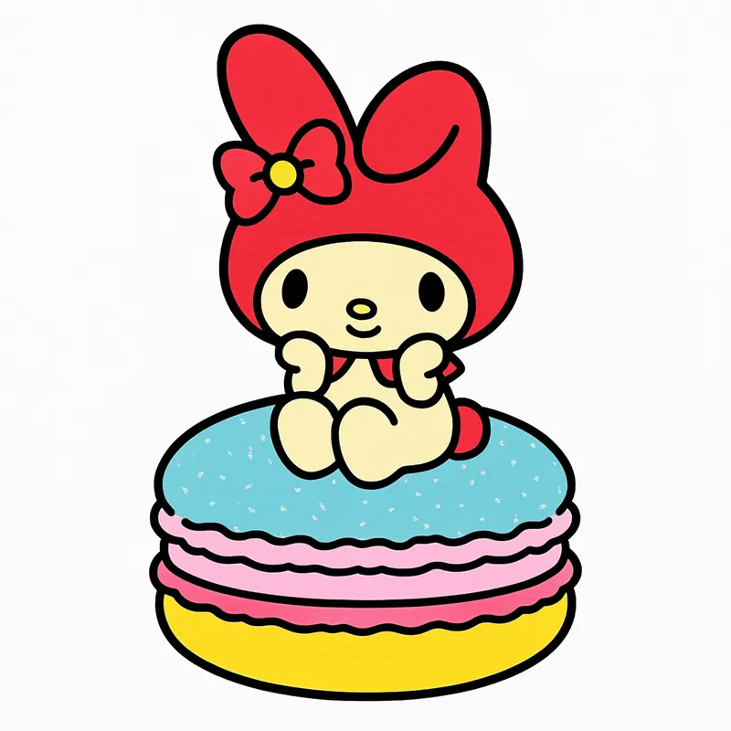 Adorable My Melody on Macaron Coloring Page colored reference