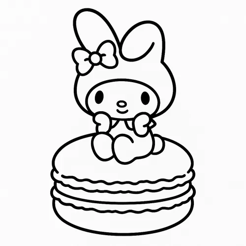 Adorable My Melody on Macaron Coloring Page coloring page