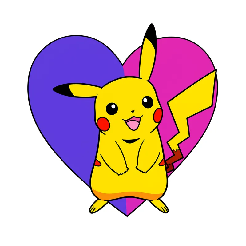 Adorable Pikachu with Heart Coloring Page colored reference