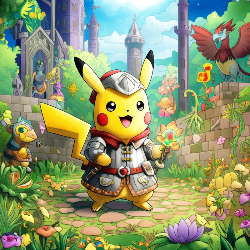 Pikachu's Medieval Adventure Coloring Page colored reference