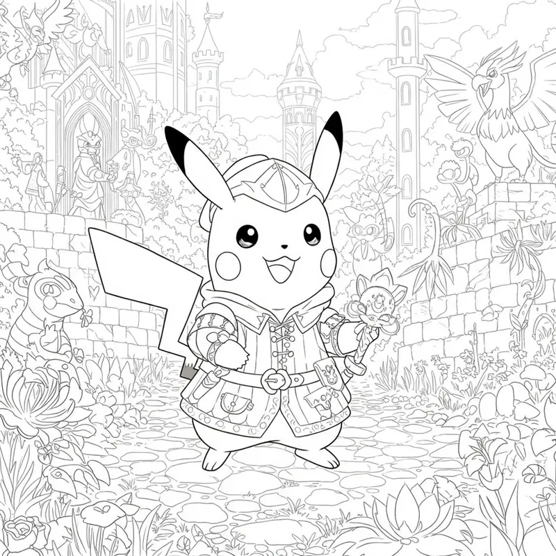 Pikachu's Medieval Adventure Coloring Page coloring page