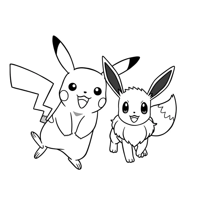 Pikachu and Eevee Best Friends Coloring Page coloring page