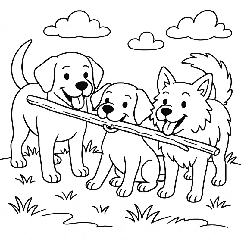 Playful Pups Teamwork Coloring Page coloring page