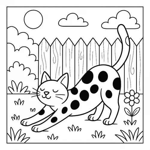Playful Spotted Cat Stretching Coloring Page coloring page