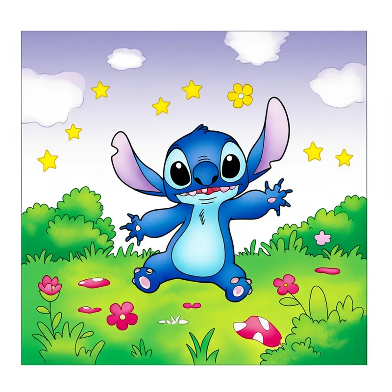 Playful Stitch Outdoor Fun Coloring Page colored reference
