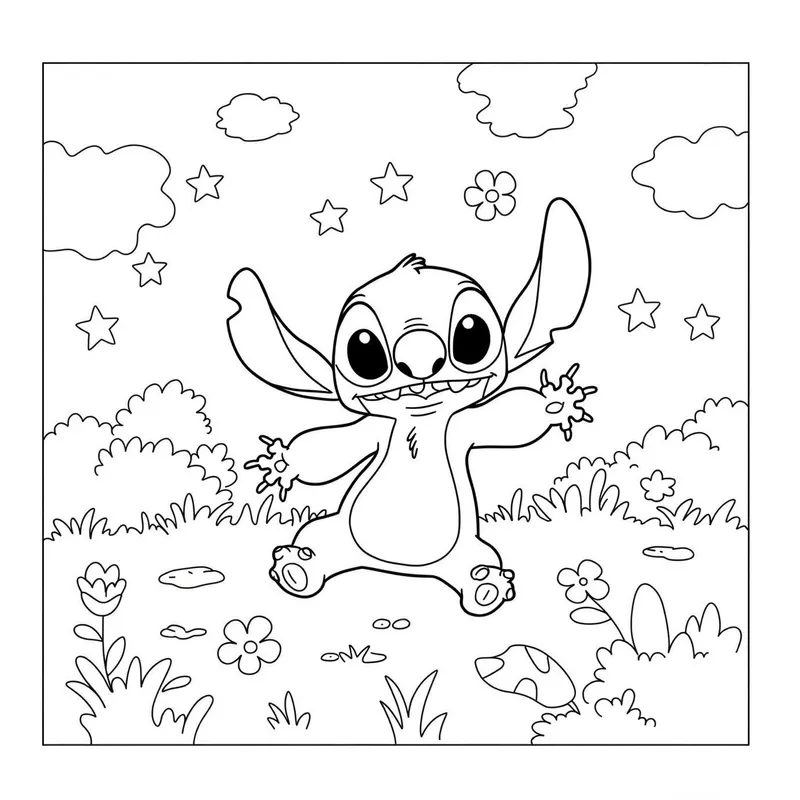 Playful Stitch Outdoor Fun Coloring Page coloring page