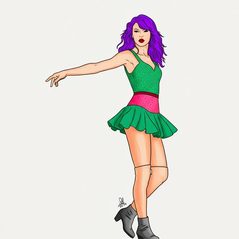 Pop Star Sensation Coloring Page - Taylor Swift Inspired colored reference