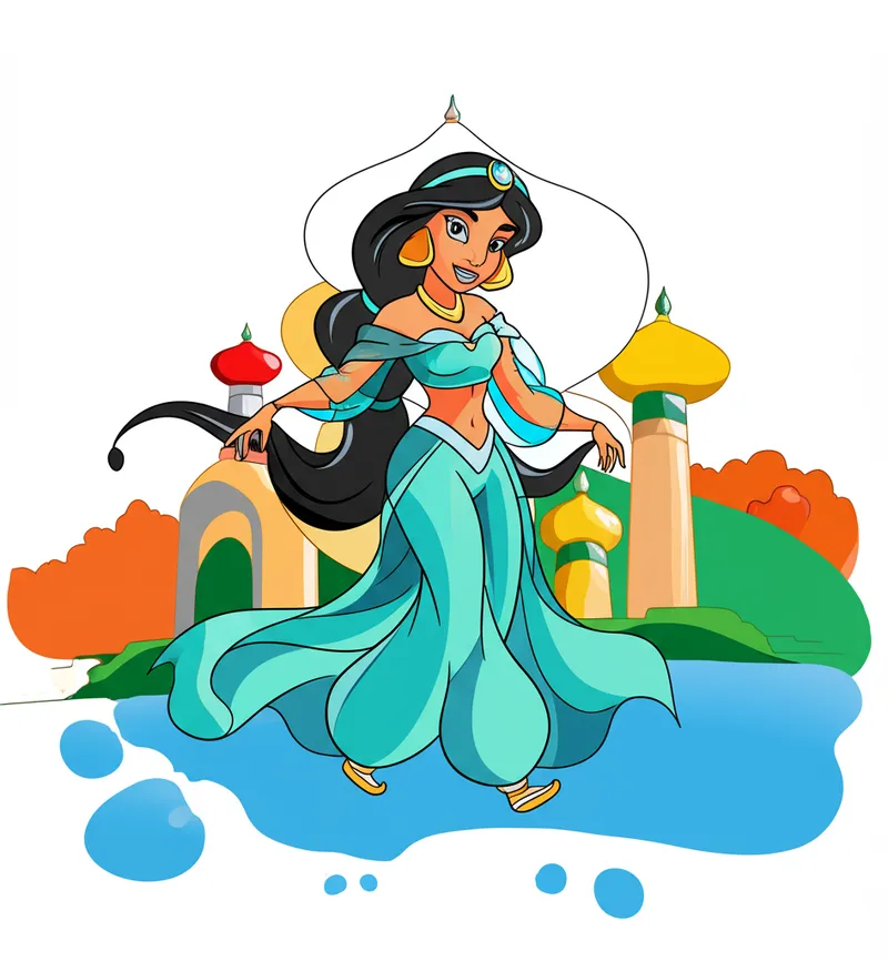 Enchanting Princess Jasmine Coloring Page colored reference