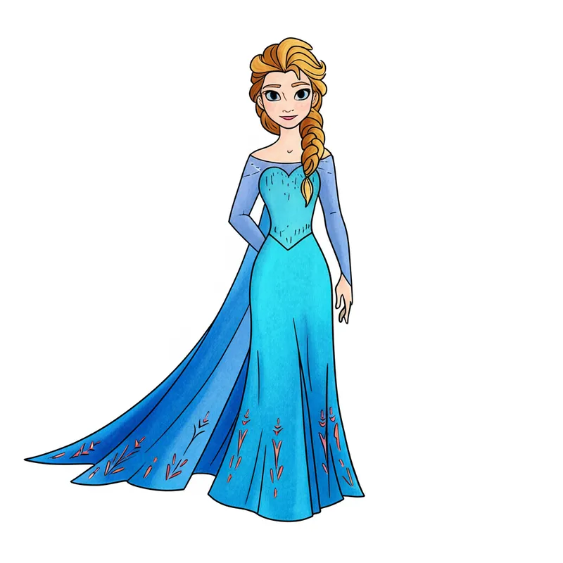 Majestic Queen Elsa Frozen Coloring Page colored reference