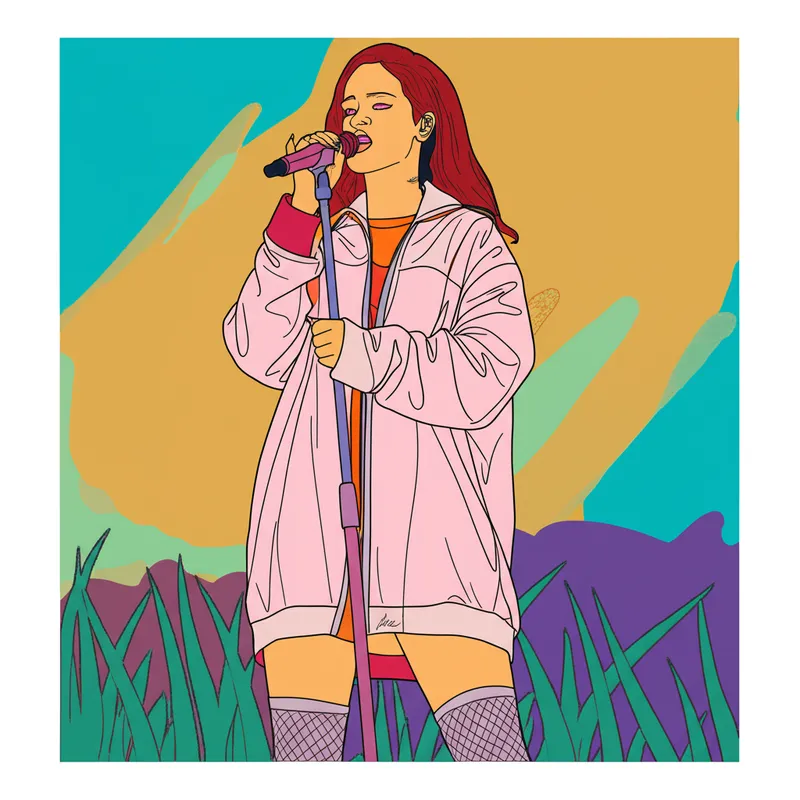 Rihanna Iconic Performance Coloring Page colored reference