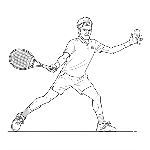 Dynamic Roger Federer Tennis Action Coloring Page coloring page