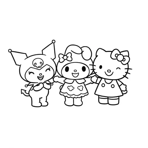 Sanrio Friends Unite - Hello Kitty, My Melody & Kuromi Coloring Page coloring page