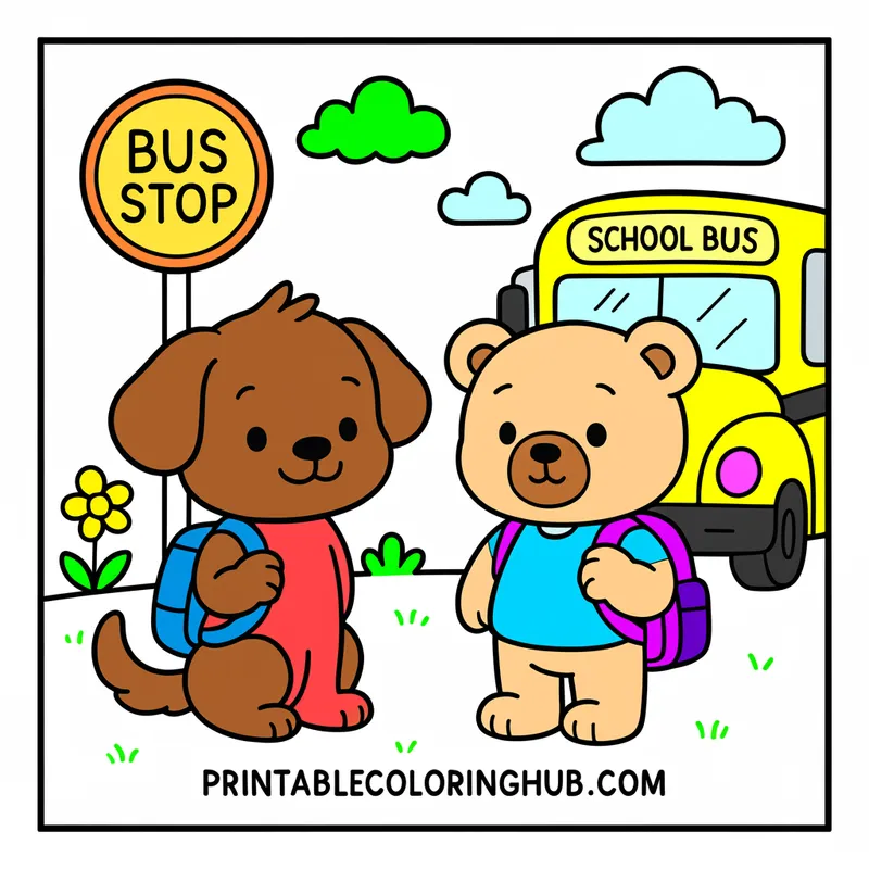 School Bus Buddies Coloring Page colored reference