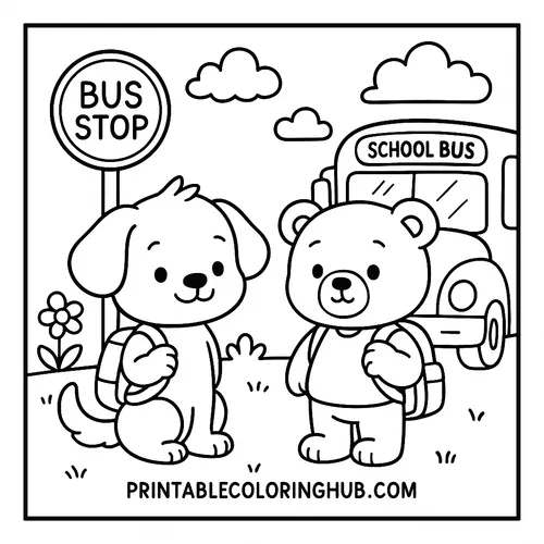 School Bus Buddies Coloring Page coloring page